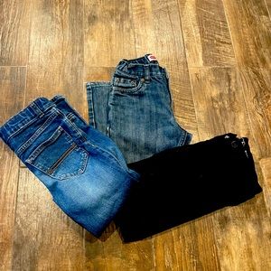 Boys Jeans Size 7 - 2 children’s place black and dark wash and 1 Levi light wash